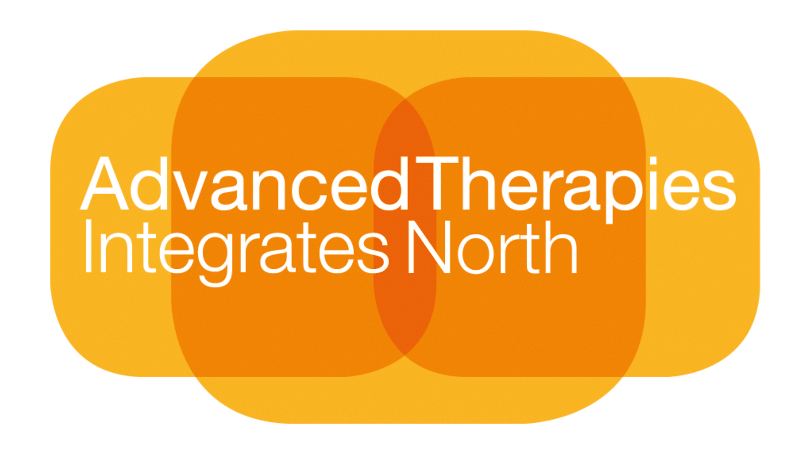 White text reading Advanced Therapies Integrates North is centred over overlapping orange and yellow rounded rectangles with a transparent effect.